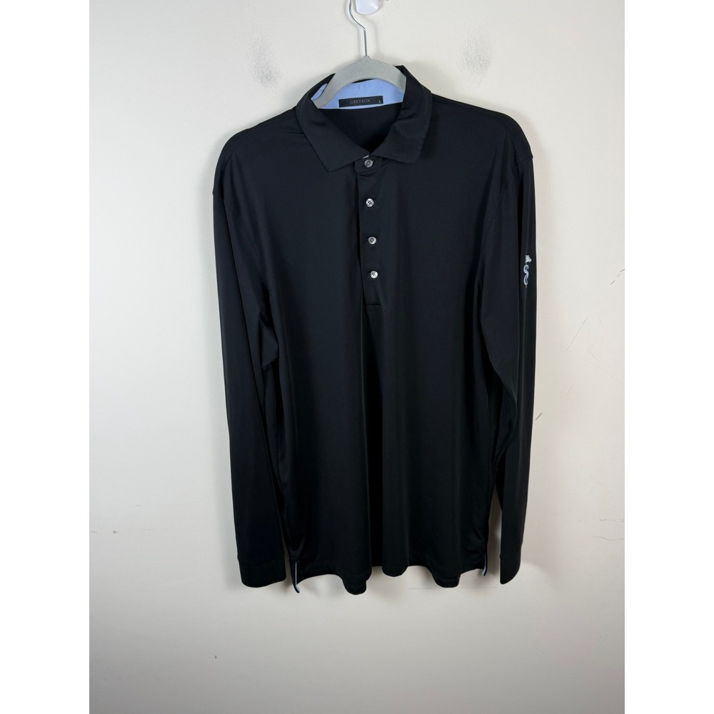 Greyson Mens Long Sleeve Golf Polo Shirt Black Performance Size L Logo